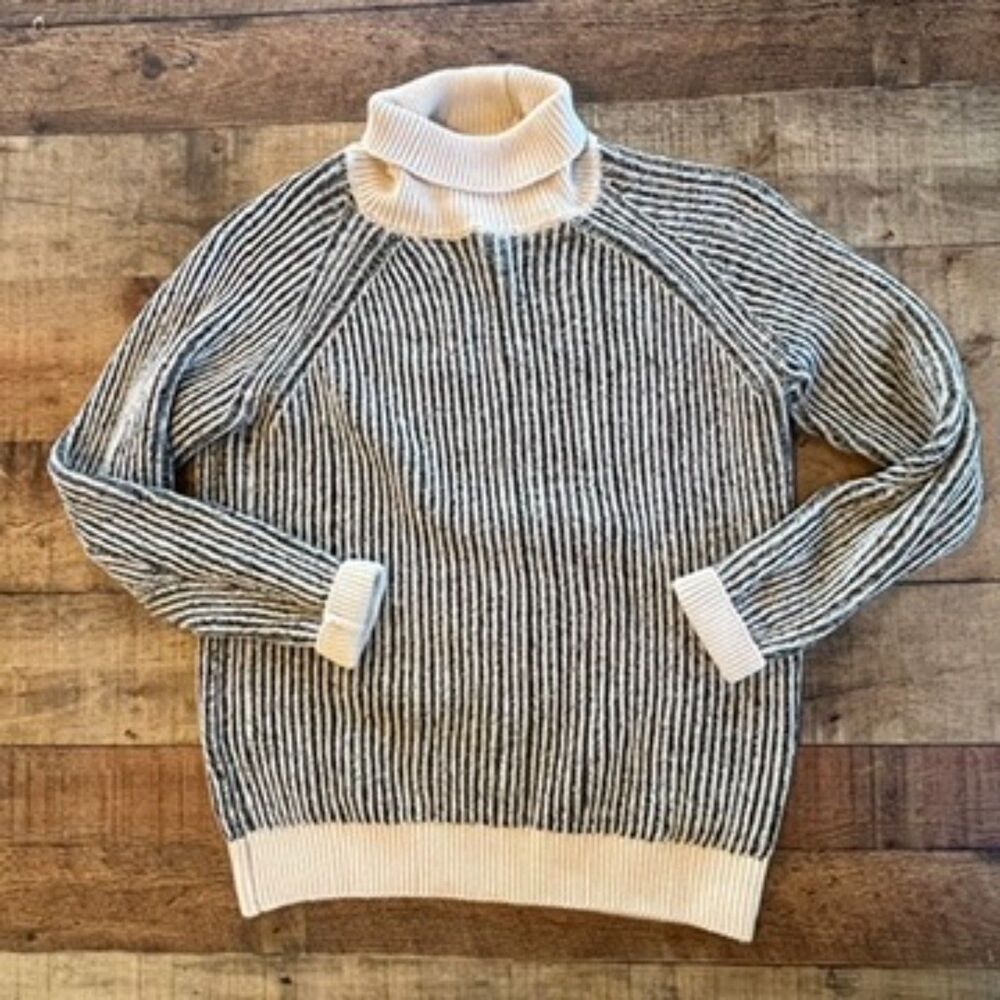 Folk Clothing Men's Knitwear Plated Ribbed Turtleneck Beige Black 3/Medium